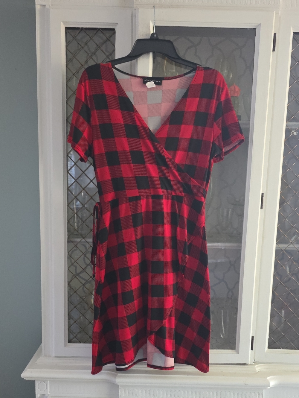 Star Vixen Red and Black Plaid Wrap-Style Mini Dress